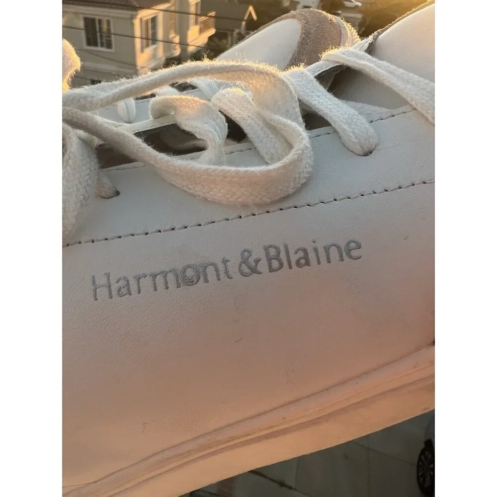 Harmont & Blaine white leather sneakers sz 7 colorblock dauschand embroidered